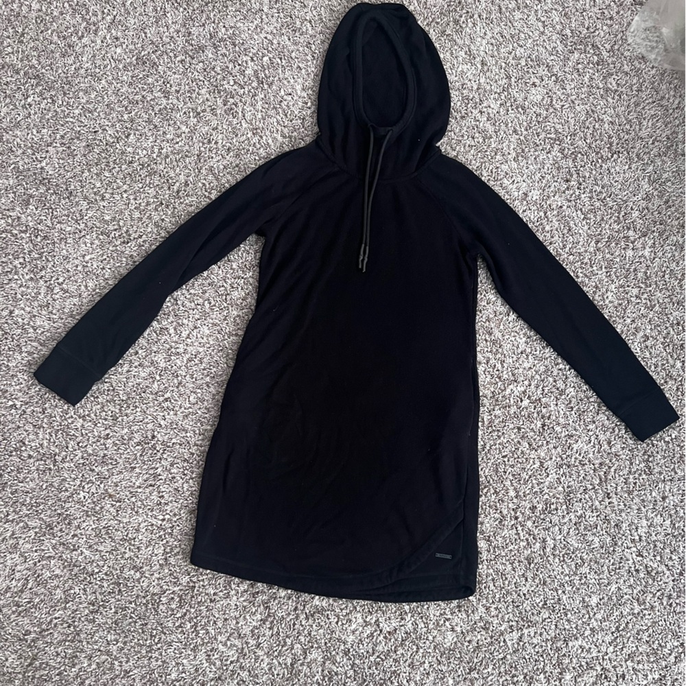 Black cotton fabric dress with hood